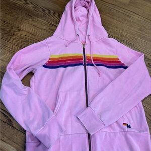 Aviator Nation Light Pink Hoodie with Rainbow Accents